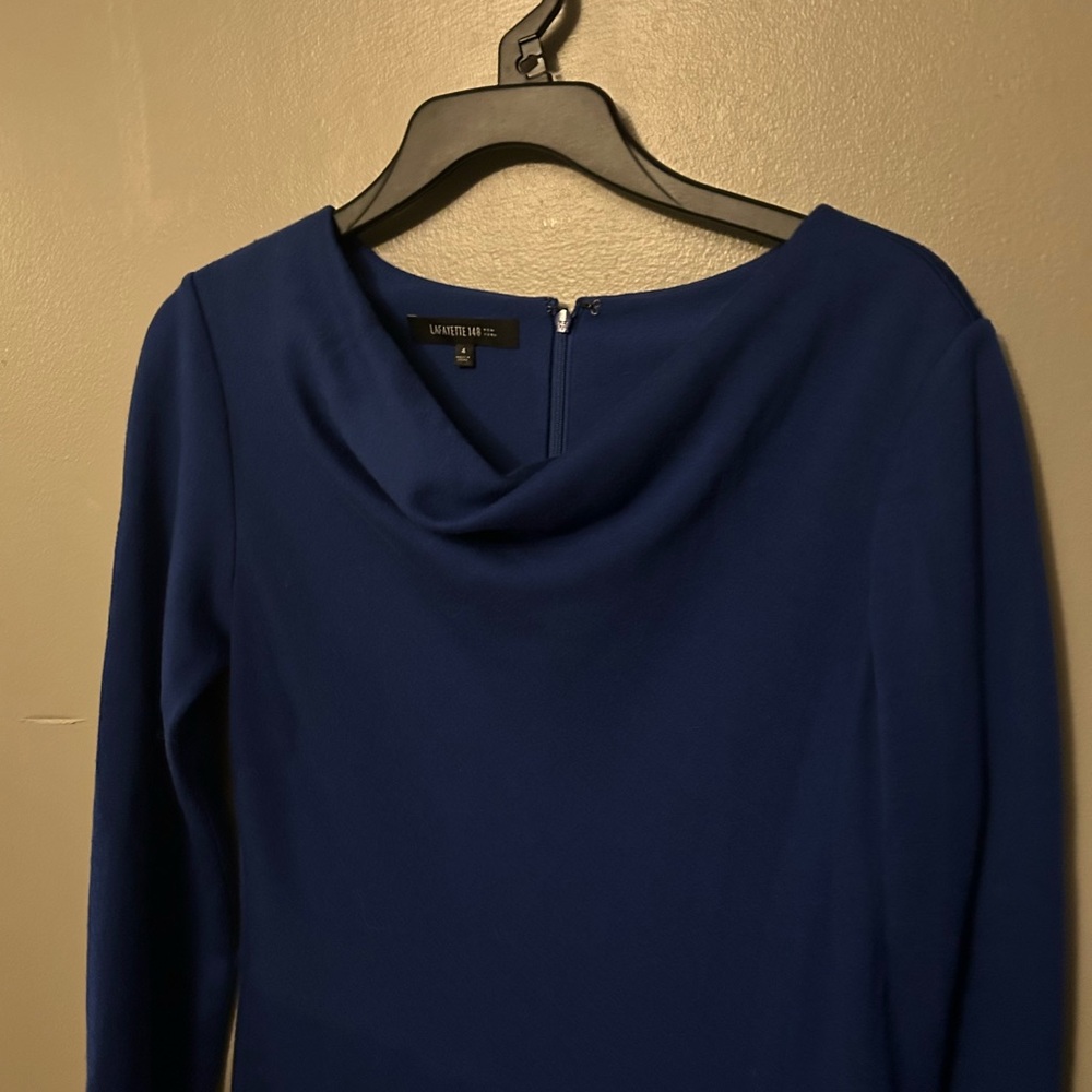 Lafayette 148 Dress - 100% Virgin wool Royal blue cowl neck long sleeve - Picture 6 of 10